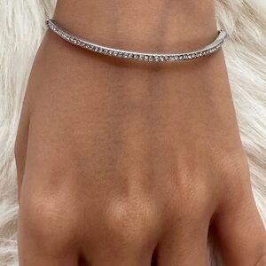 Michael Kors Silver Crystal Pavé Hinged Bangle Bracelet
